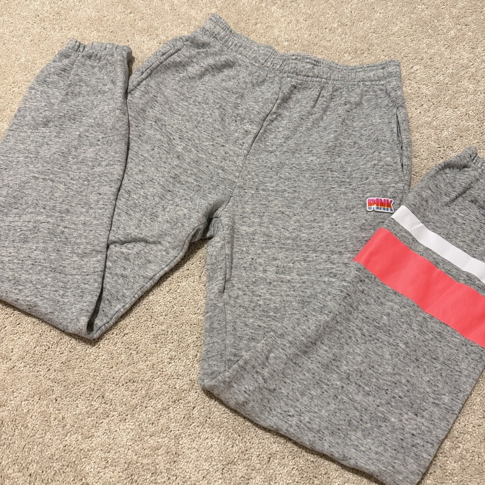 Victorias Secret PINK Grey White Logo Joggers XS Y2K Campus Athletic Sweatpants